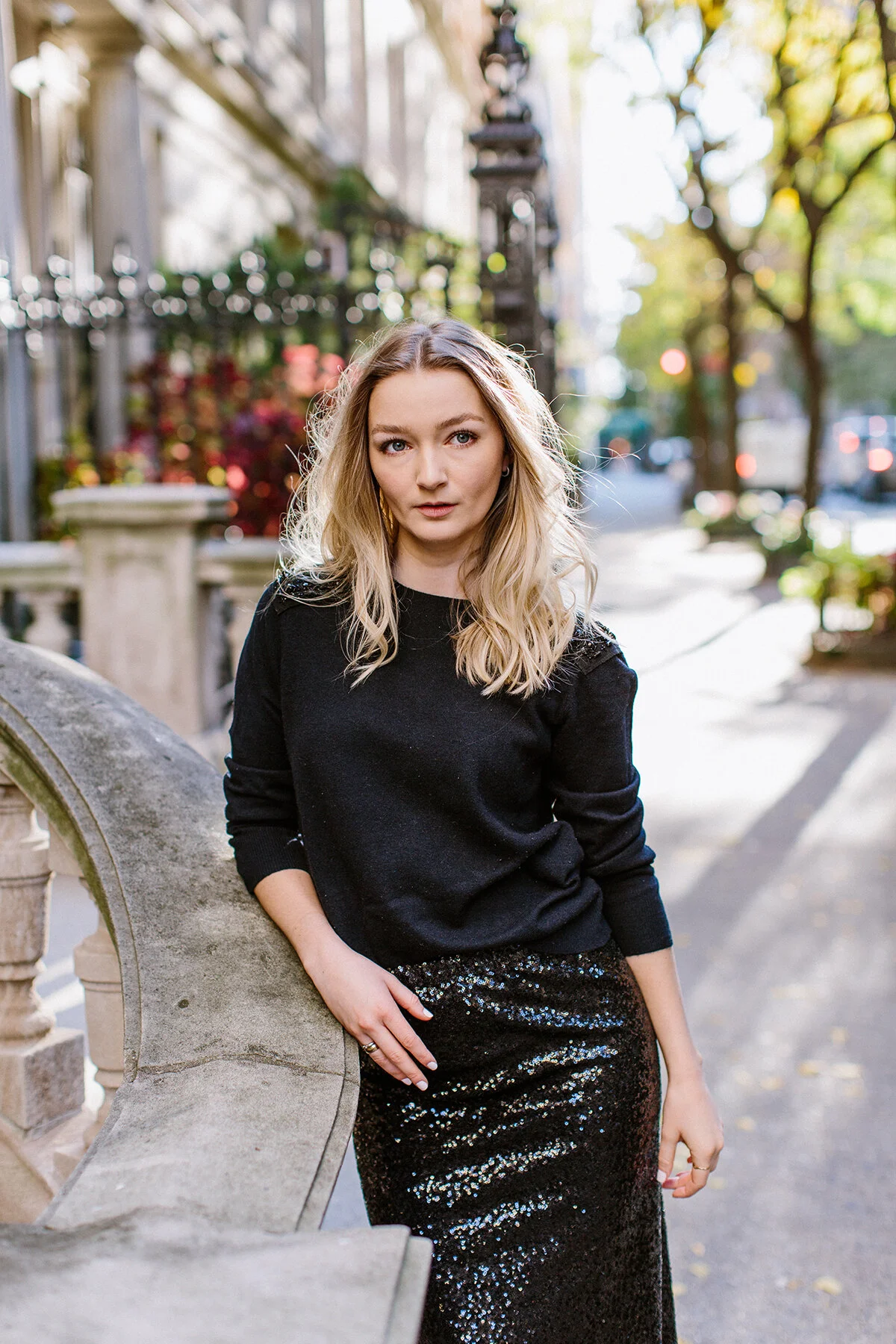 Black sequin sales maxi skirt outfit